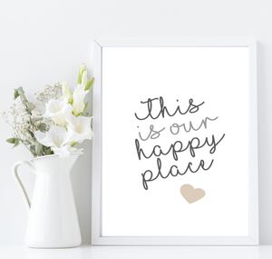 Wall art Print | This is our happy place | Love Heart | Beige | grey