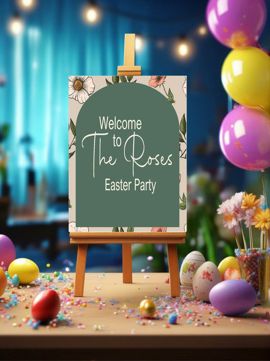 Forest Green Floral Arch Welcome Easter Party Sign