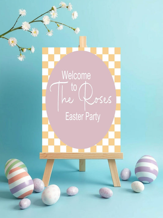 Pastel Checkerboard Welcome Easter Party Sign | Colour Options