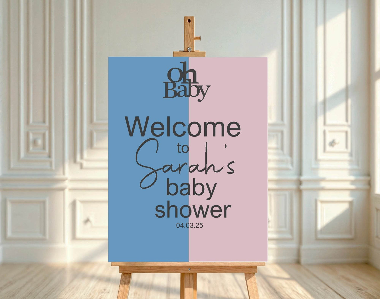 Oh Baby Welcome To Our Baby Shower Party Sign | Blue & Pink