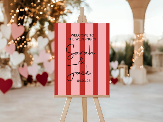 Red & Pink Welcome To Our Wedding Party Sign