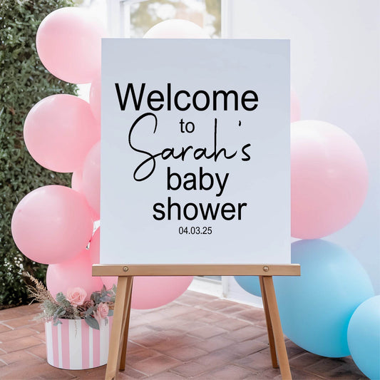 Minimalist Welcome To Our Baby Shower Party Sign | Black & White