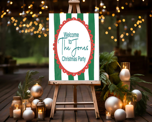 Green Stripe Welcome Christmas Party Sign