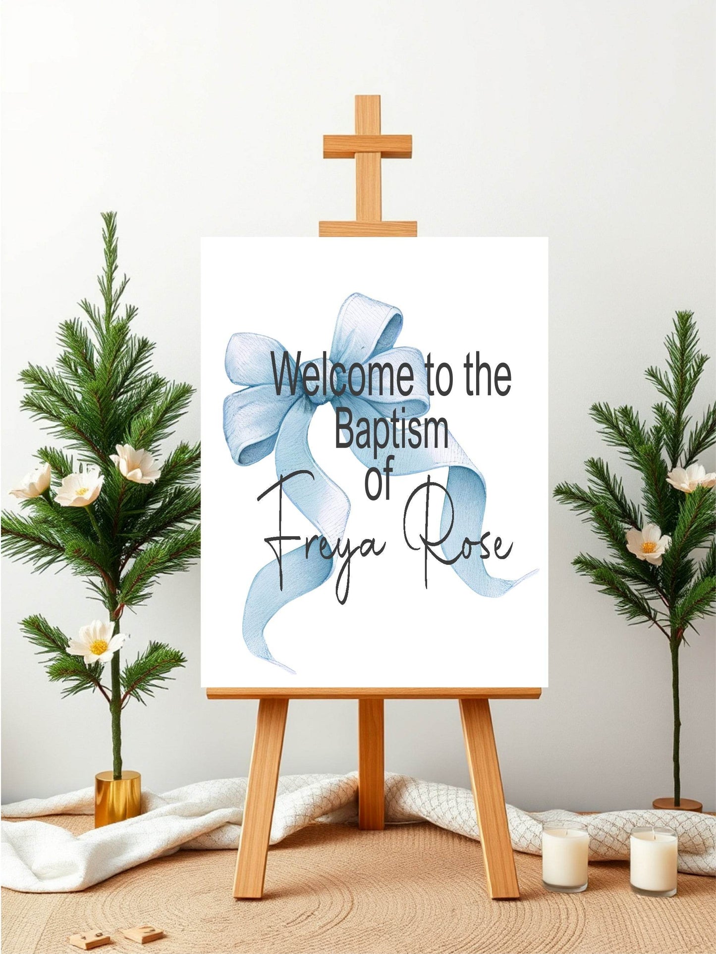 Bows Welcome Christening | Baptism Party Sign | Beige, Pink or Blue