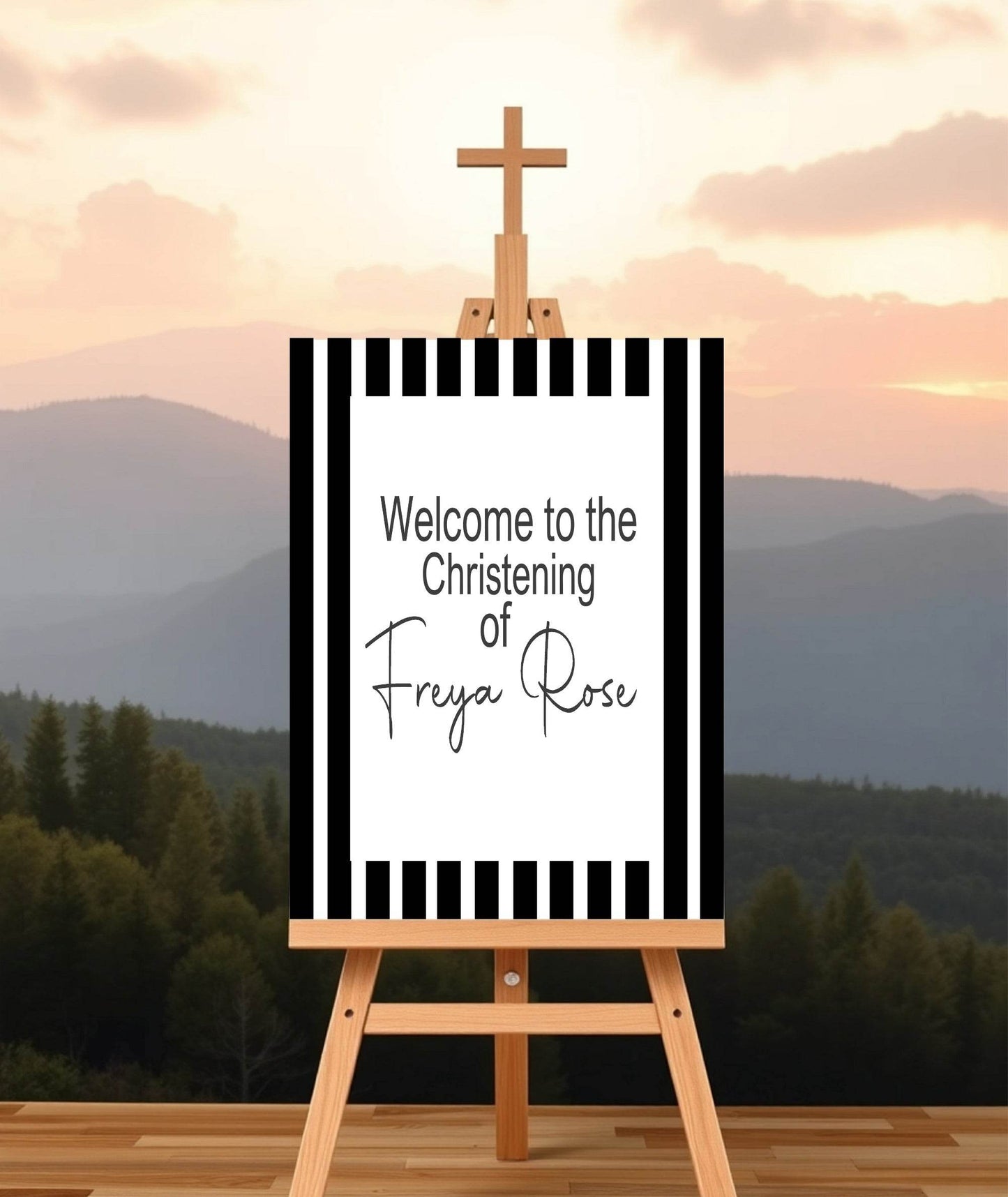 Black & White Stripe Welcome Christening | Baptism Party Sign