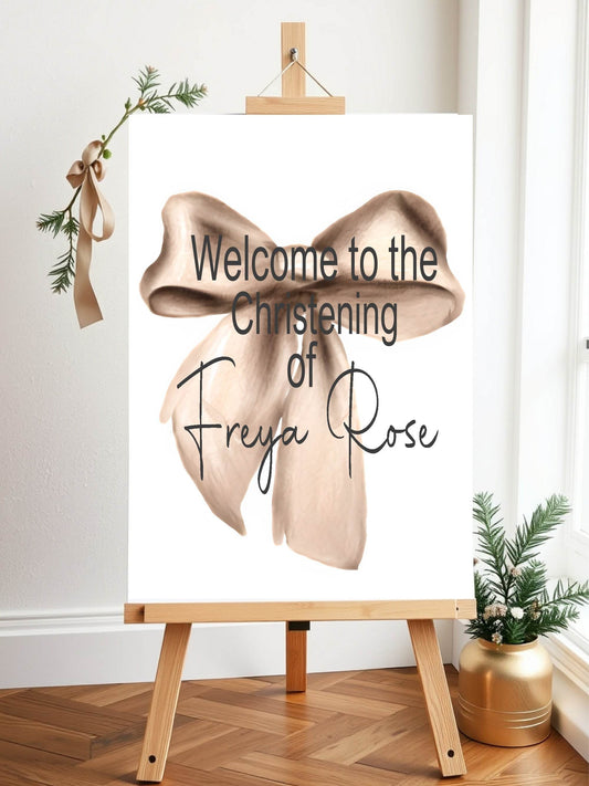 Bows Welcome Christening | Baptism Party Sign | Beige, Pink or Blue