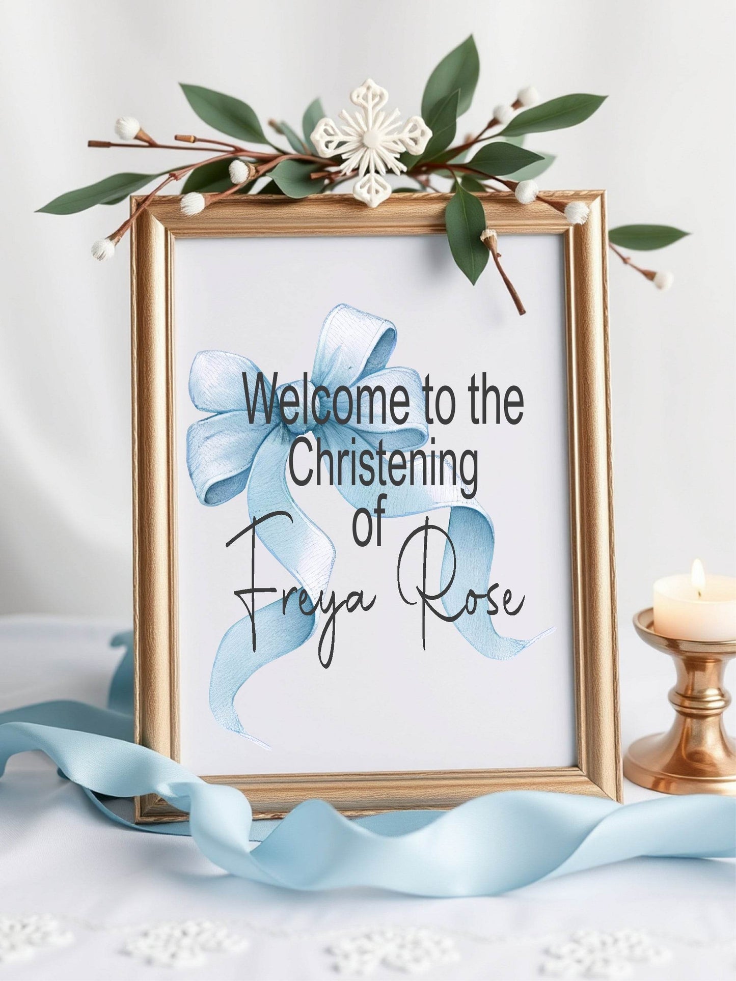 Bows Welcome Christening | Baptism Party Sign | Beige, Pink or Blue