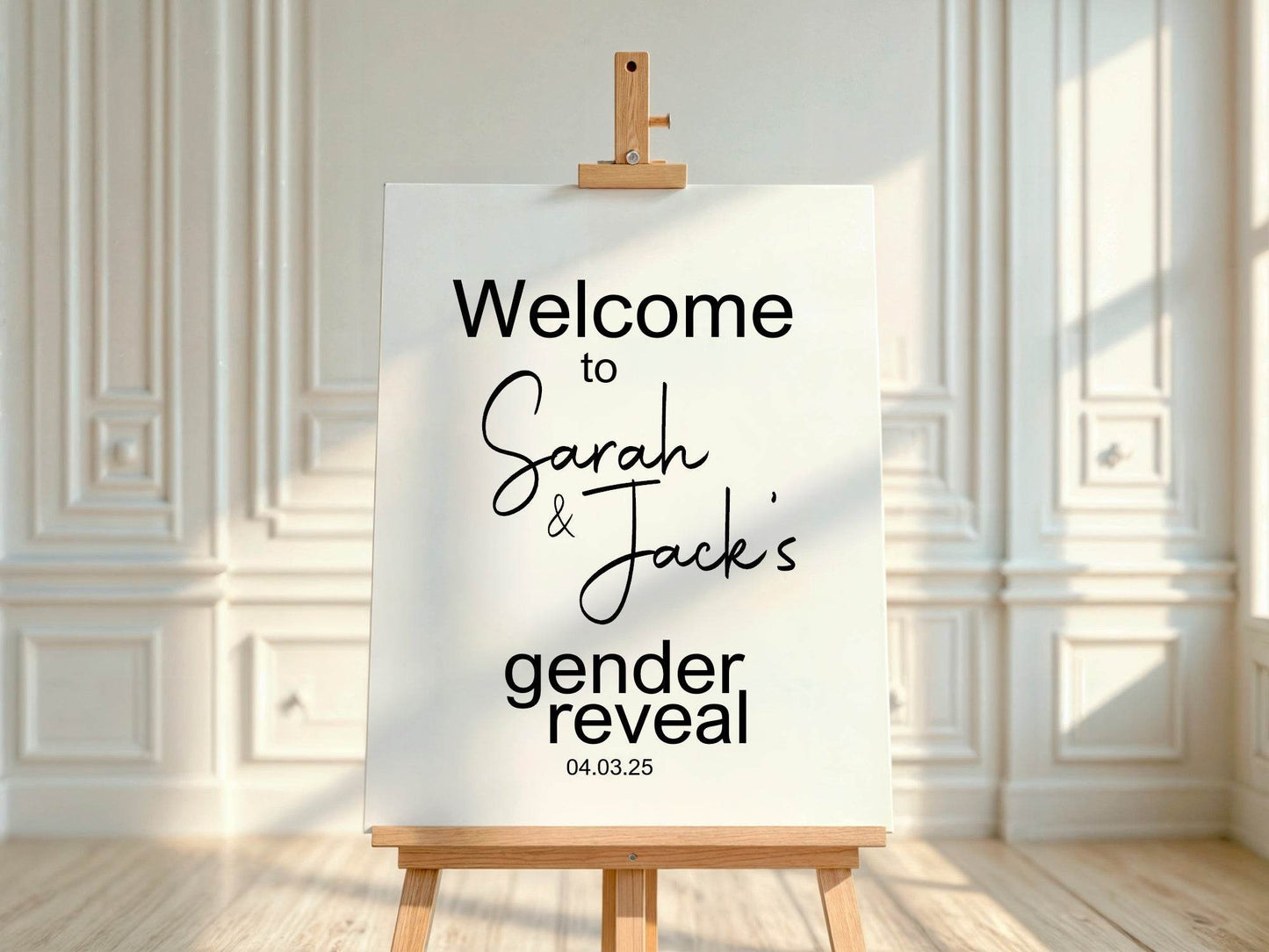 Minimalist Welcome To Our Gender Reveal Party Sign | Black & White