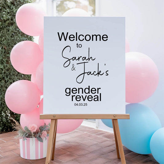 Minimalist Welcome To Our Gender Reveal Party Sign | Black & White
