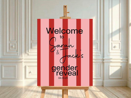 Red & Pink Welcome To Our Gender Reveal Party Sign