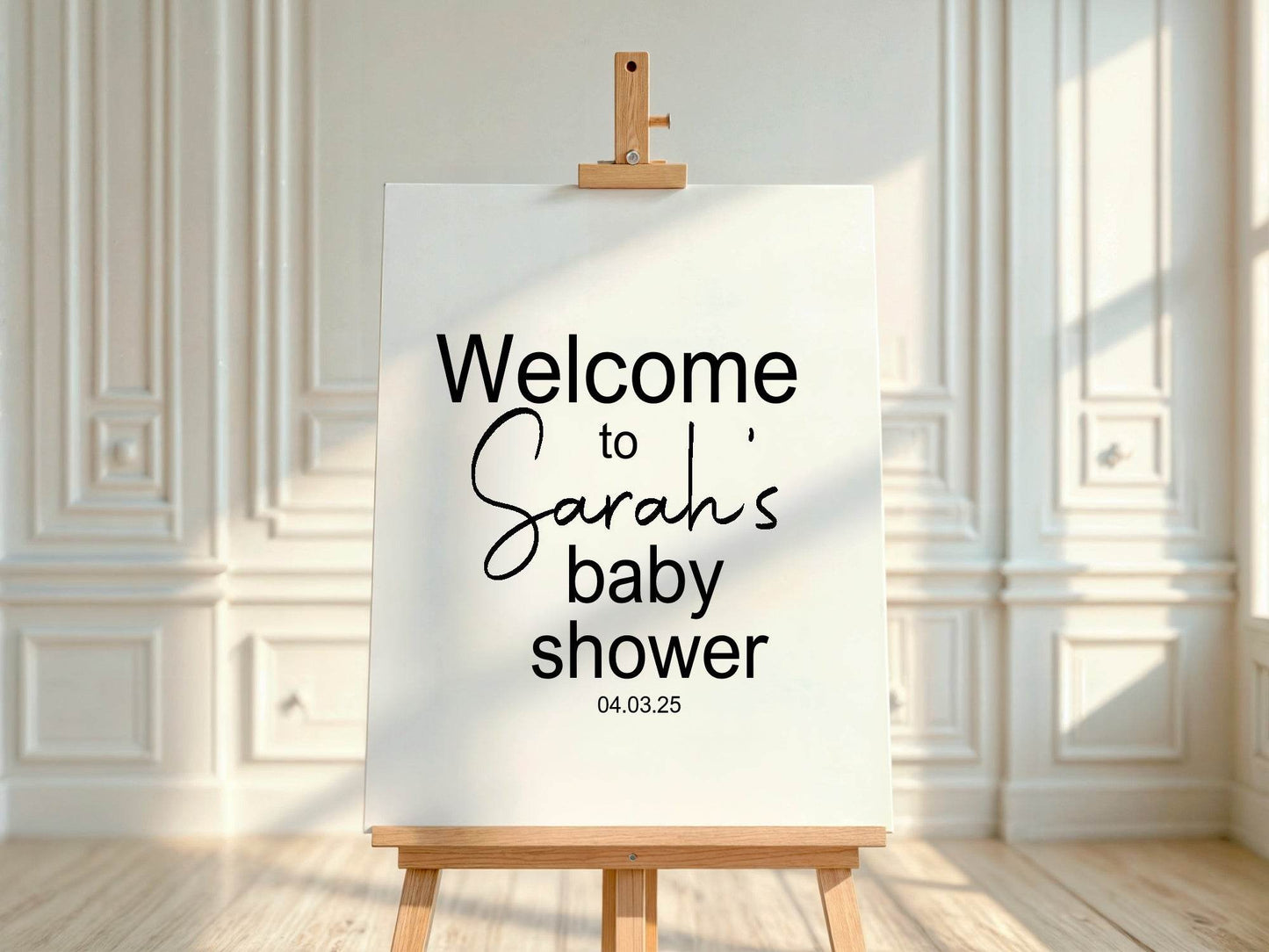 Minimalist Welcome To Our Baby Shower Party Sign | Black & White