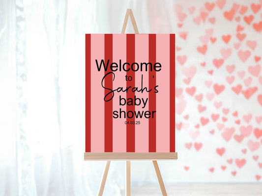 Red & Pink Welcome To Our Baby Shower Party Sign