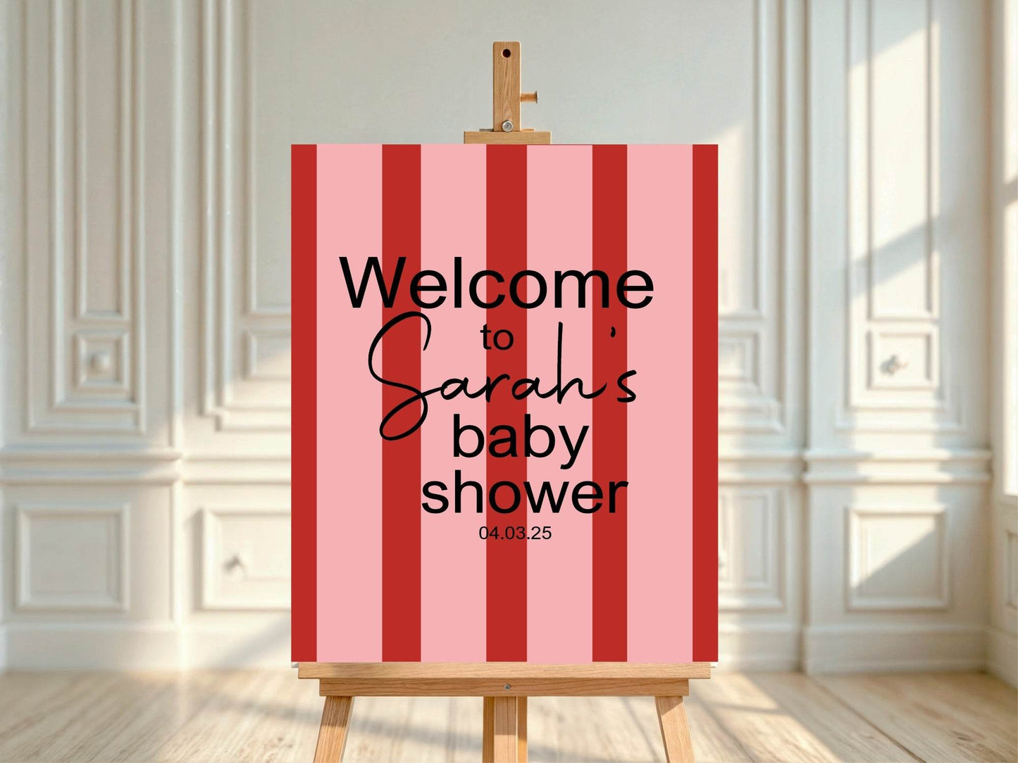 Red & Pink Welcome To Our Baby Shower Party Sign