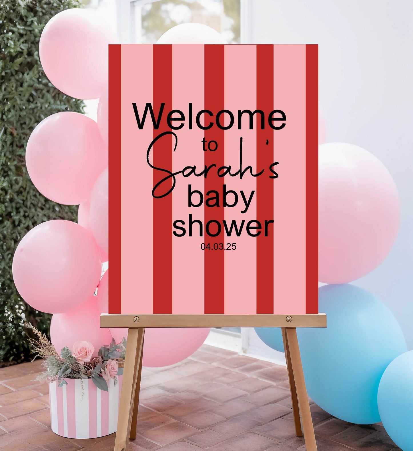 Red & Pink Welcome To Our Baby Shower Party Sign