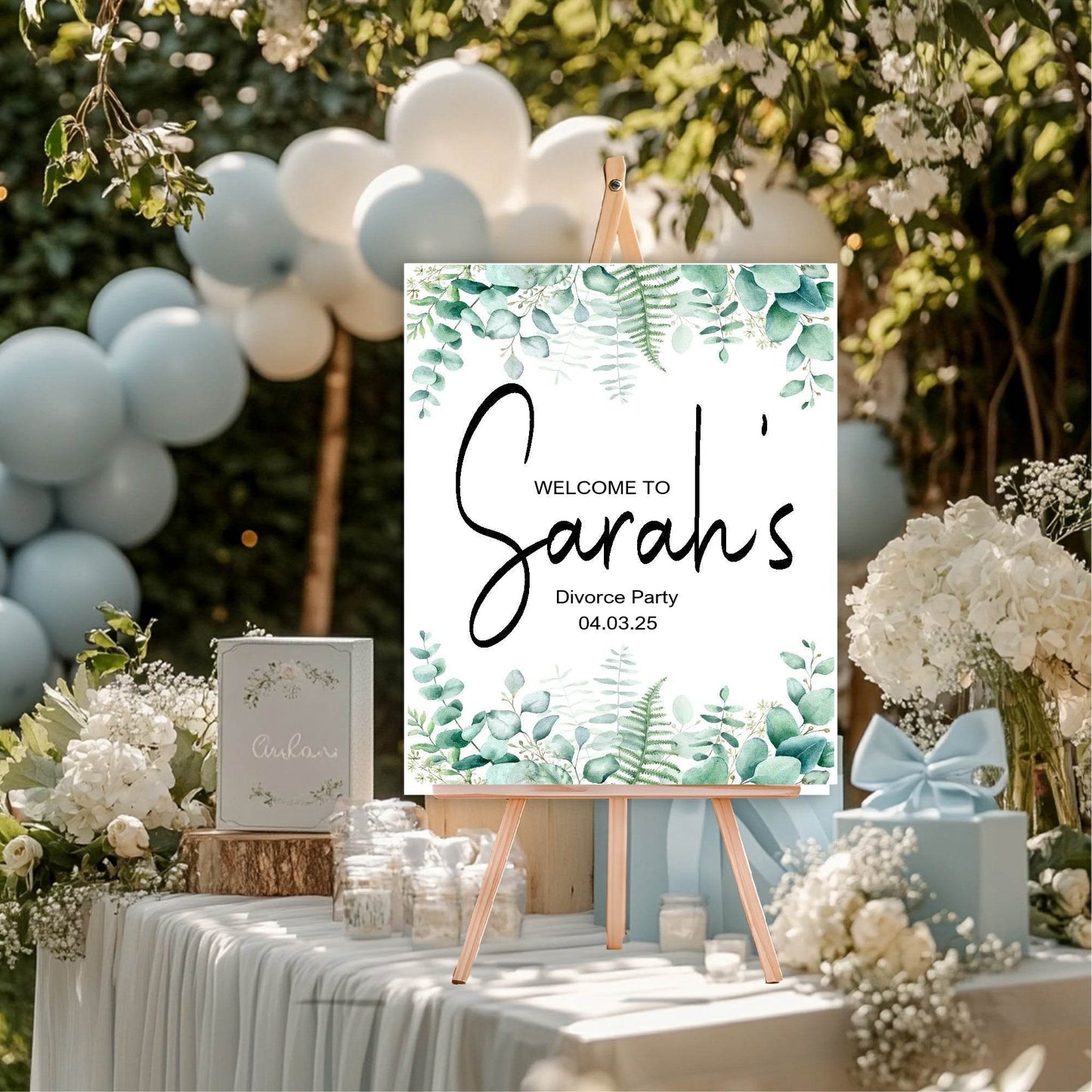 Eucalyptus Welcome Divorce Party Sign