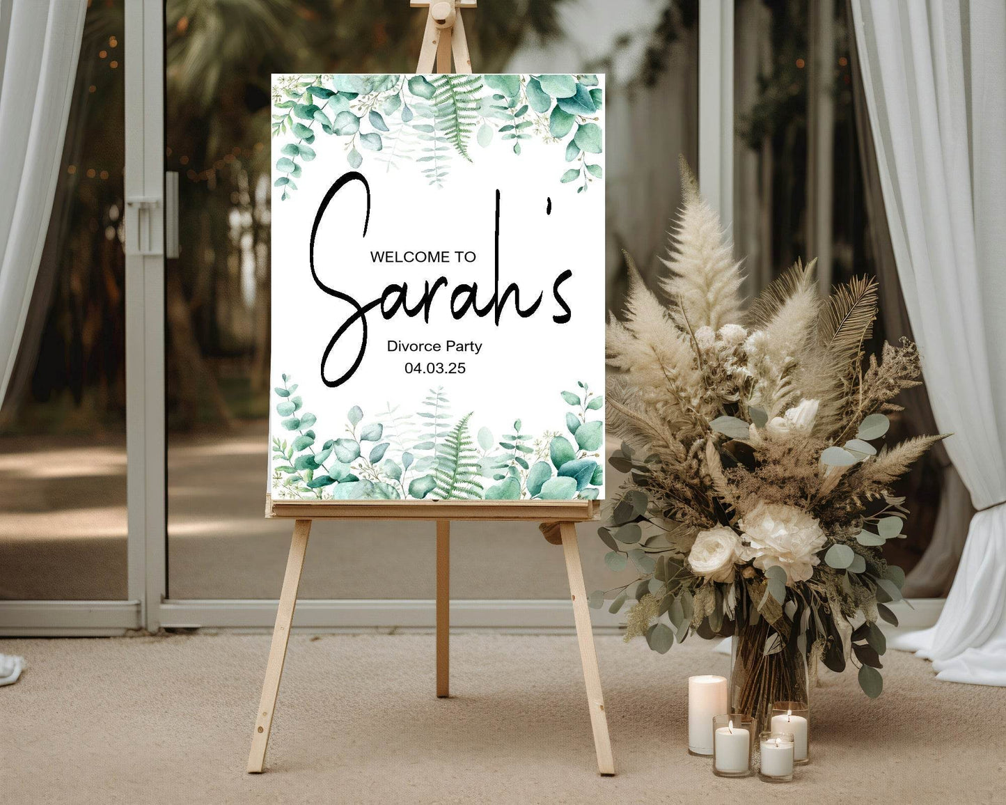 Eucalyptus Welcome Divorce Party Sign