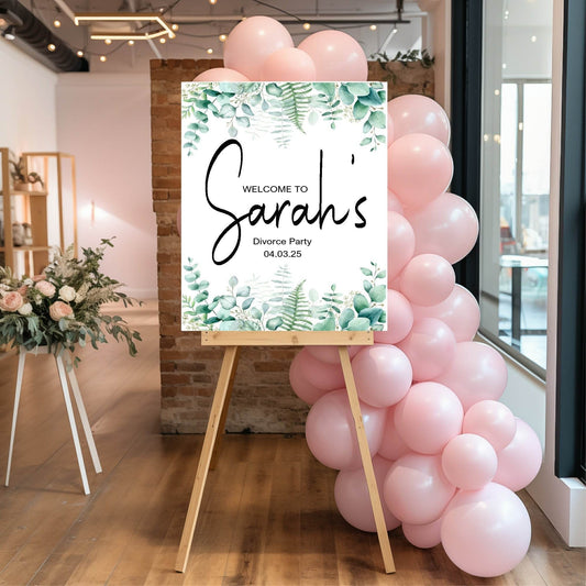 Eucalyptus Welcome Divorce Party Sign