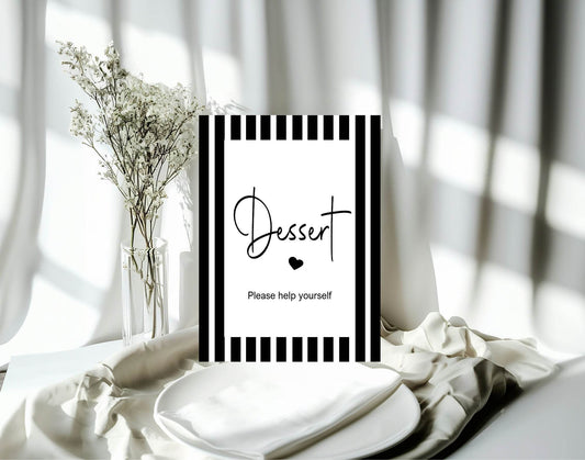 Black and White Stripe Dessert Baby Shower Party Sign