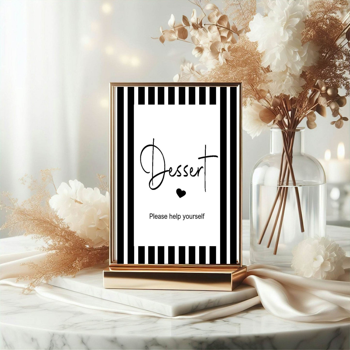 Black and White Stripe Dessert Baby Shower Party Sign