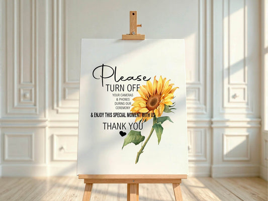 Sunflower Unplugged Wedding Party Sign