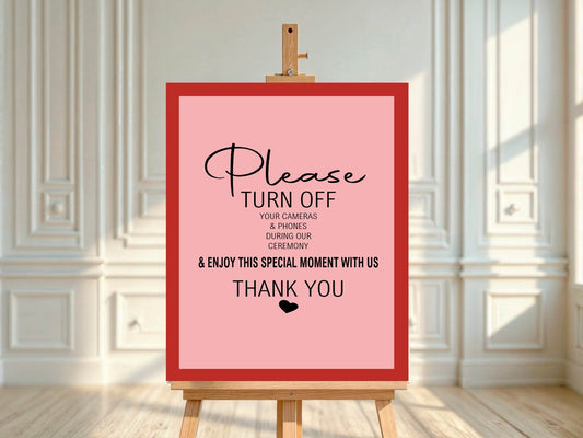 Red & Pink Unplugged Wedding Party Sign