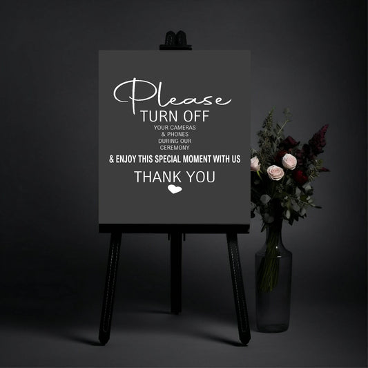 Minimalist Noir Unplugged Wedding Party Sign