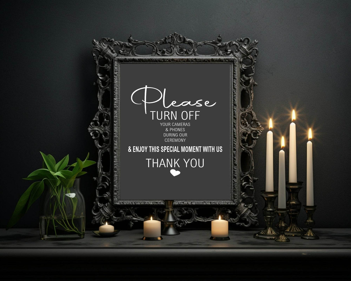 Minimalist Noir Unplugged Wedding Party Sign
