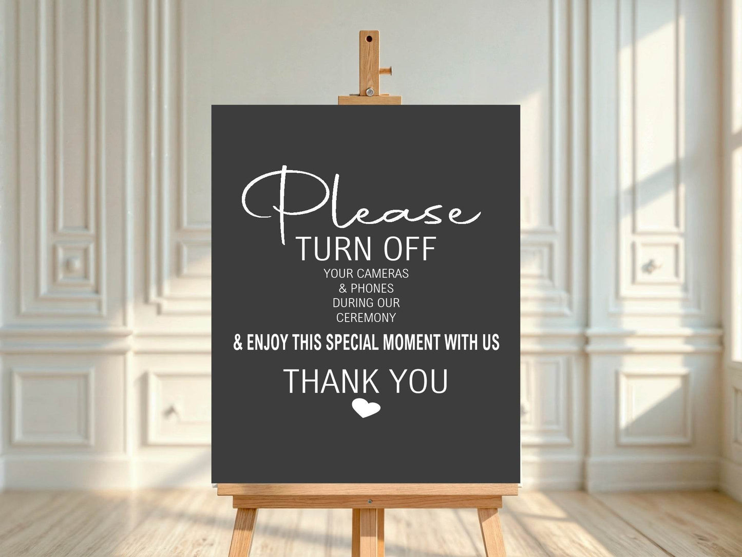 Minimalist Noir Unplugged Wedding Party Sign