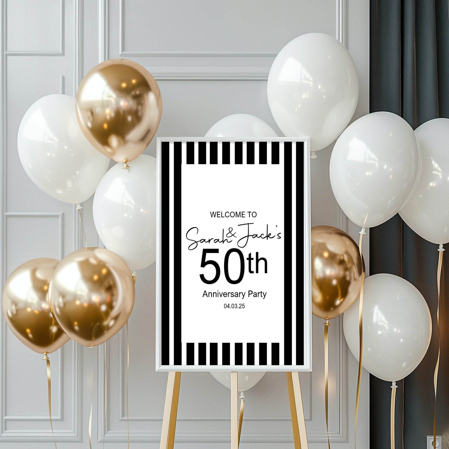 Black & White Stripe Welcome Anniversary Party Sign