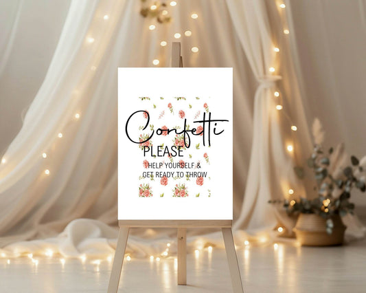 Pink Rose Confetti Wedding Party Sign