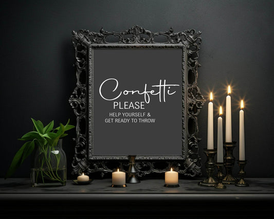 Minimalist Noir Confetti Wedding Party Sign