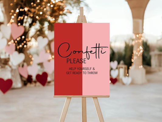 Red & Pink Confetti Wedding Party Sign