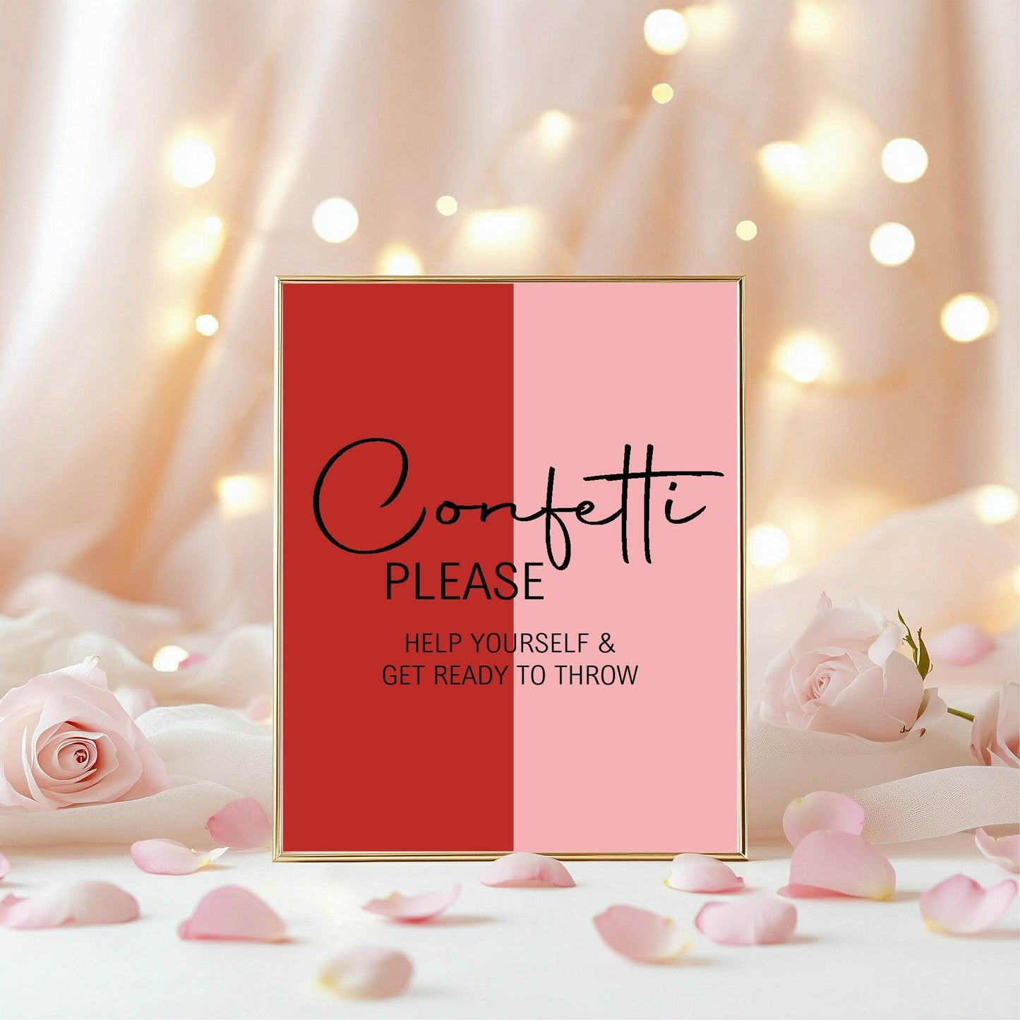 Red & Pink Confetti Wedding Party Sign