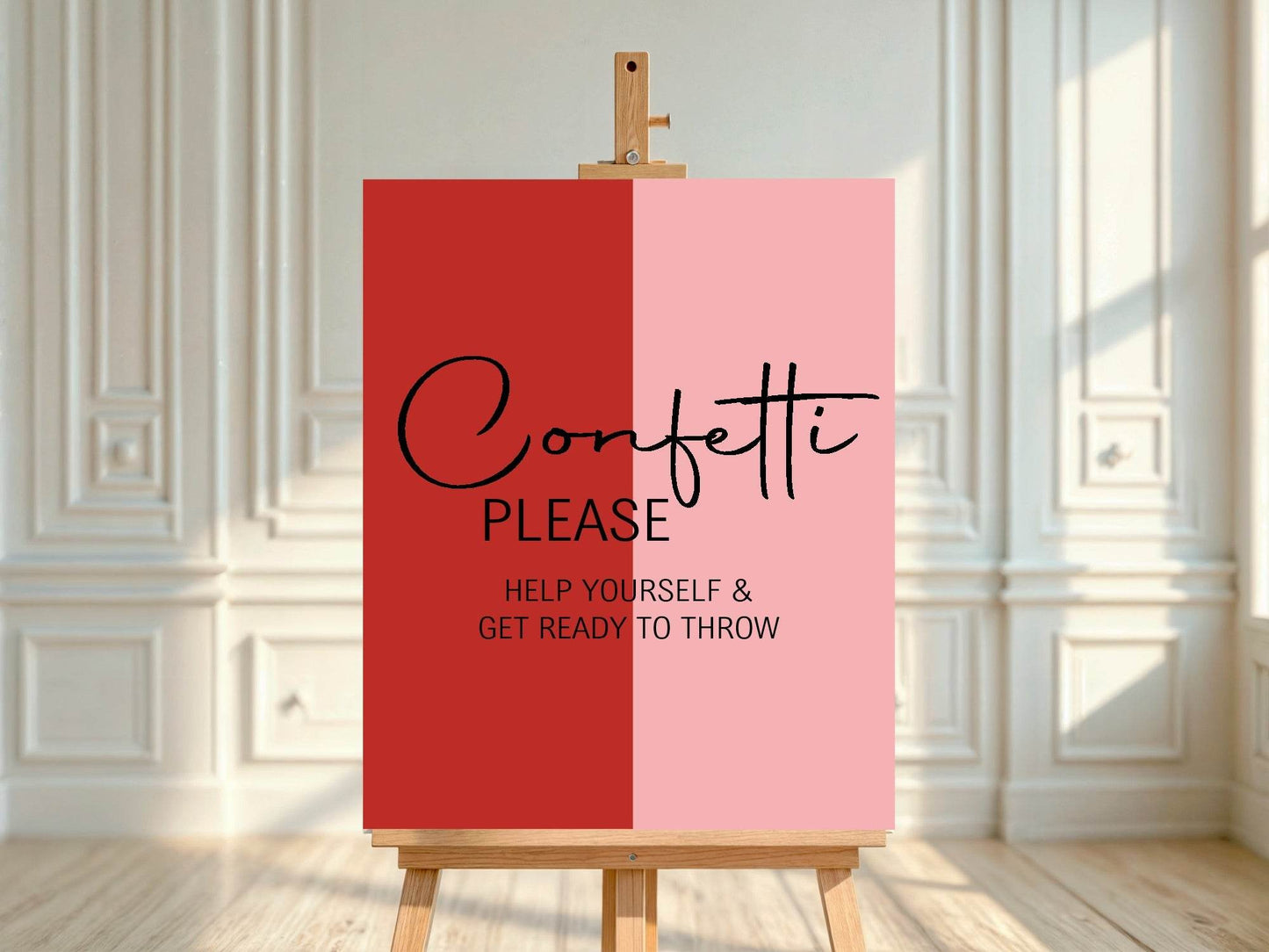 Red & Pink Confetti Wedding Party Sign