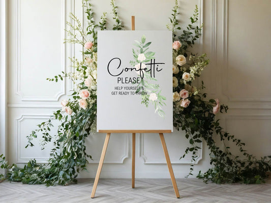 Green & White Rose Confetti Wedding Party Sign