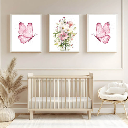 Pink Watercolour Butterfly Print | Flowers | Kids Wall Art