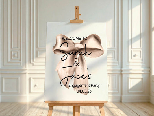 Beige Bow Engagement Welcome Party Sign