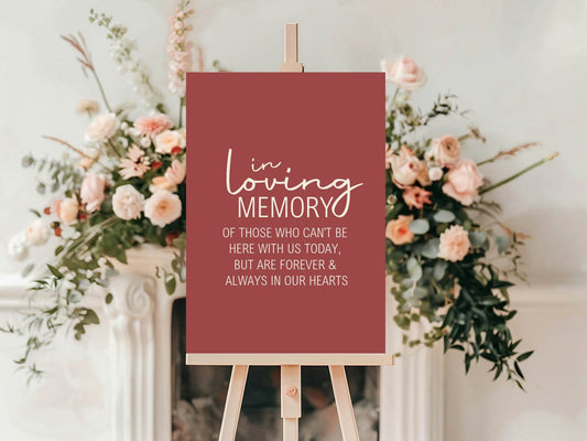 Rosewood In Loving Memory Wedding Party Sign