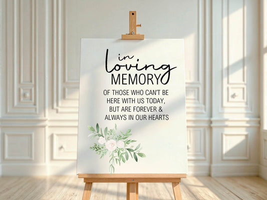 Green & White Rose In Loving Memory Wedding Party Sign