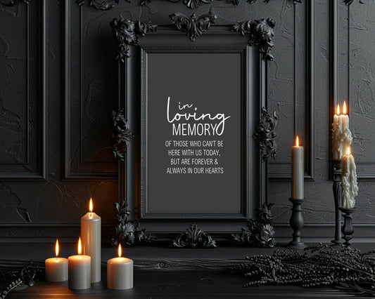 Minimalist Noir In Loving Memory Wedding Party Sign