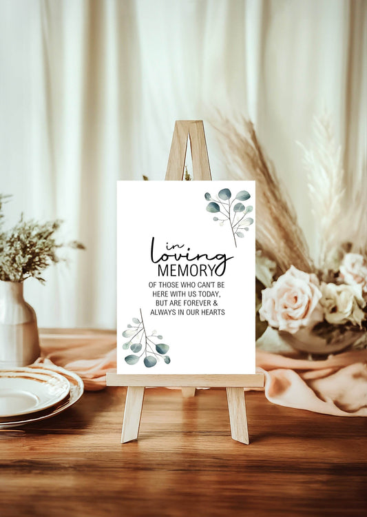 Eucalyptus In Loving Memory Wedding Party Sign