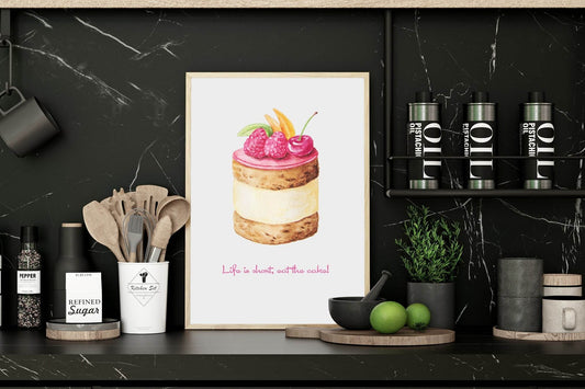 Life Is Short Eat The Cake Print | Kitchen Wall Art