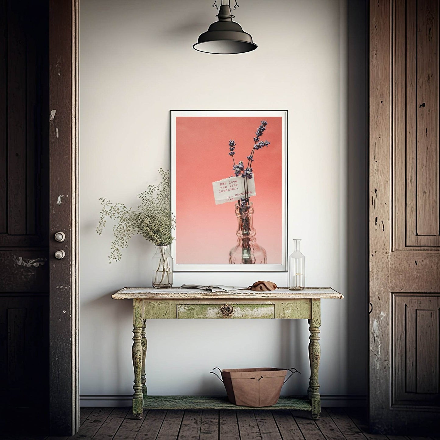 Her Love Was Like Lavender Print | Lavender In A Bottle With A Note | Pink | Colourful Wall Art
