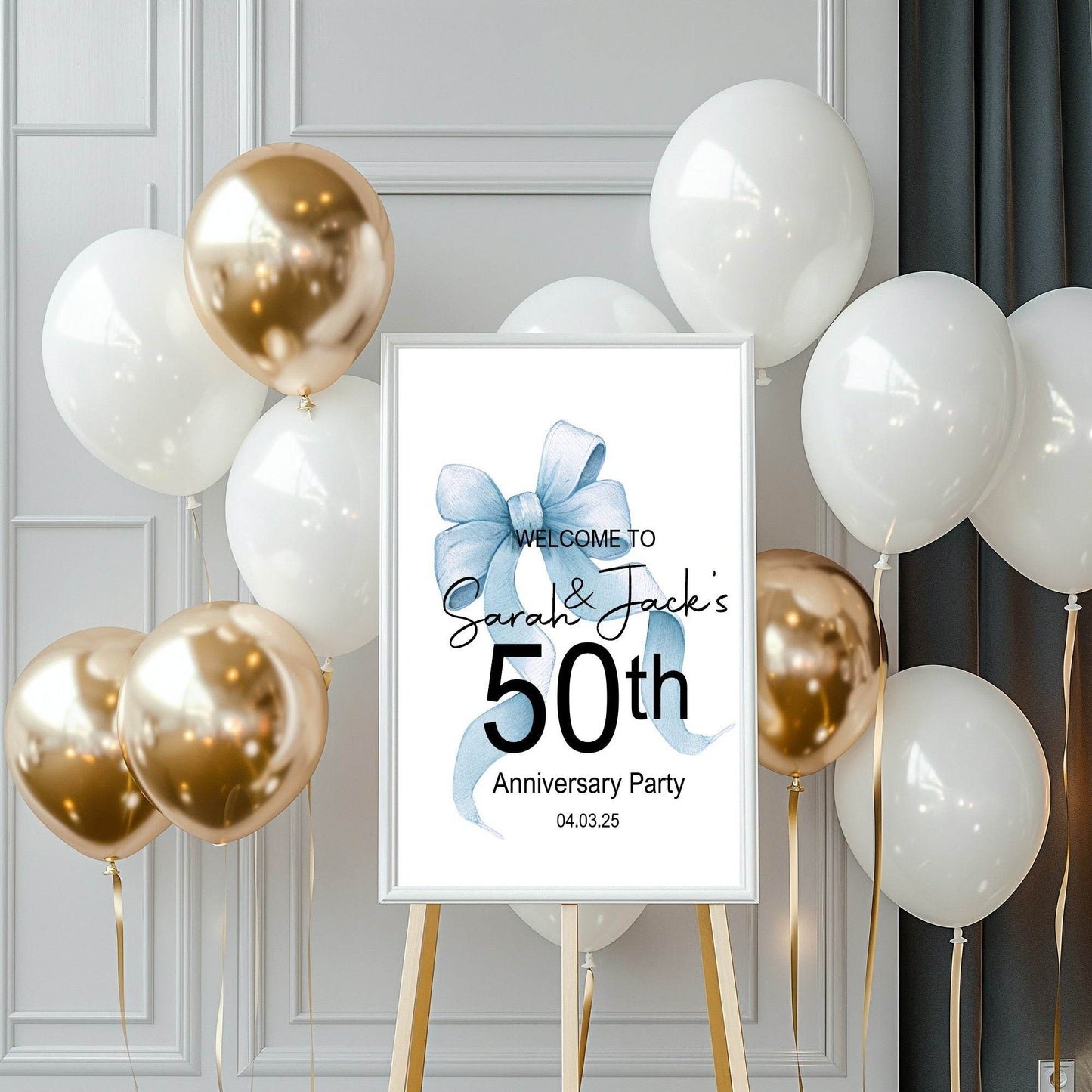 Blue Bow Welcome Anniversary Party Sign