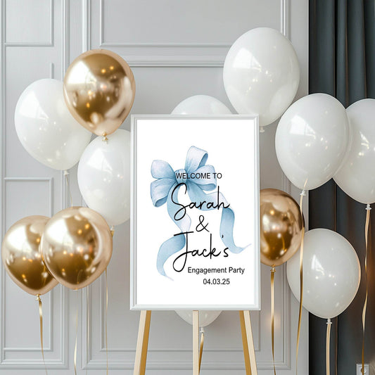Blue Bow Engagement Welcome Party Sign