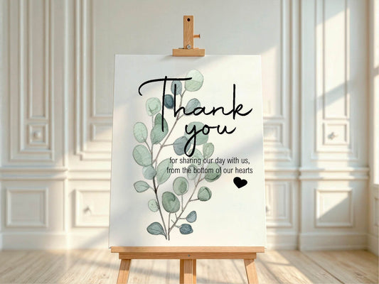 Eucalyptus Thank You Wedding Party Sign