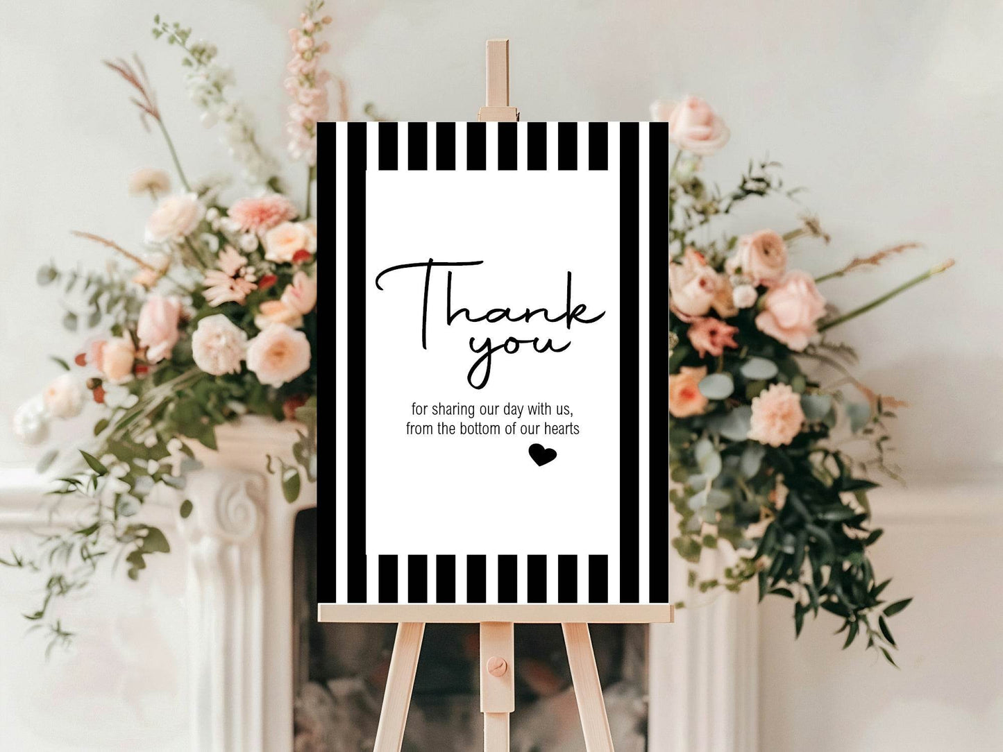 Black & White Stripe Thank You Wedding Party Sign