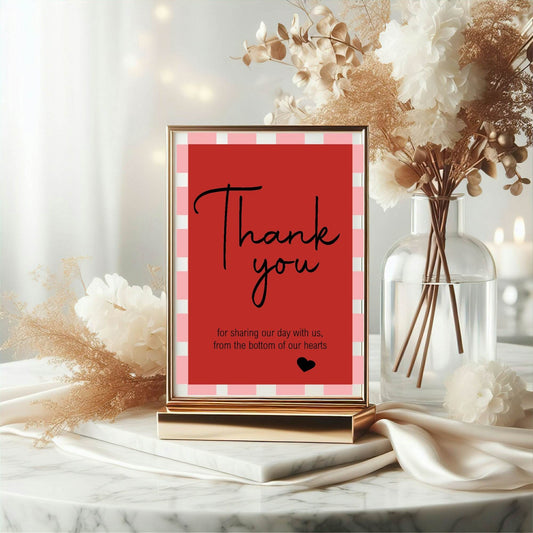 Red & Pink Thank You Wedding Party Sign