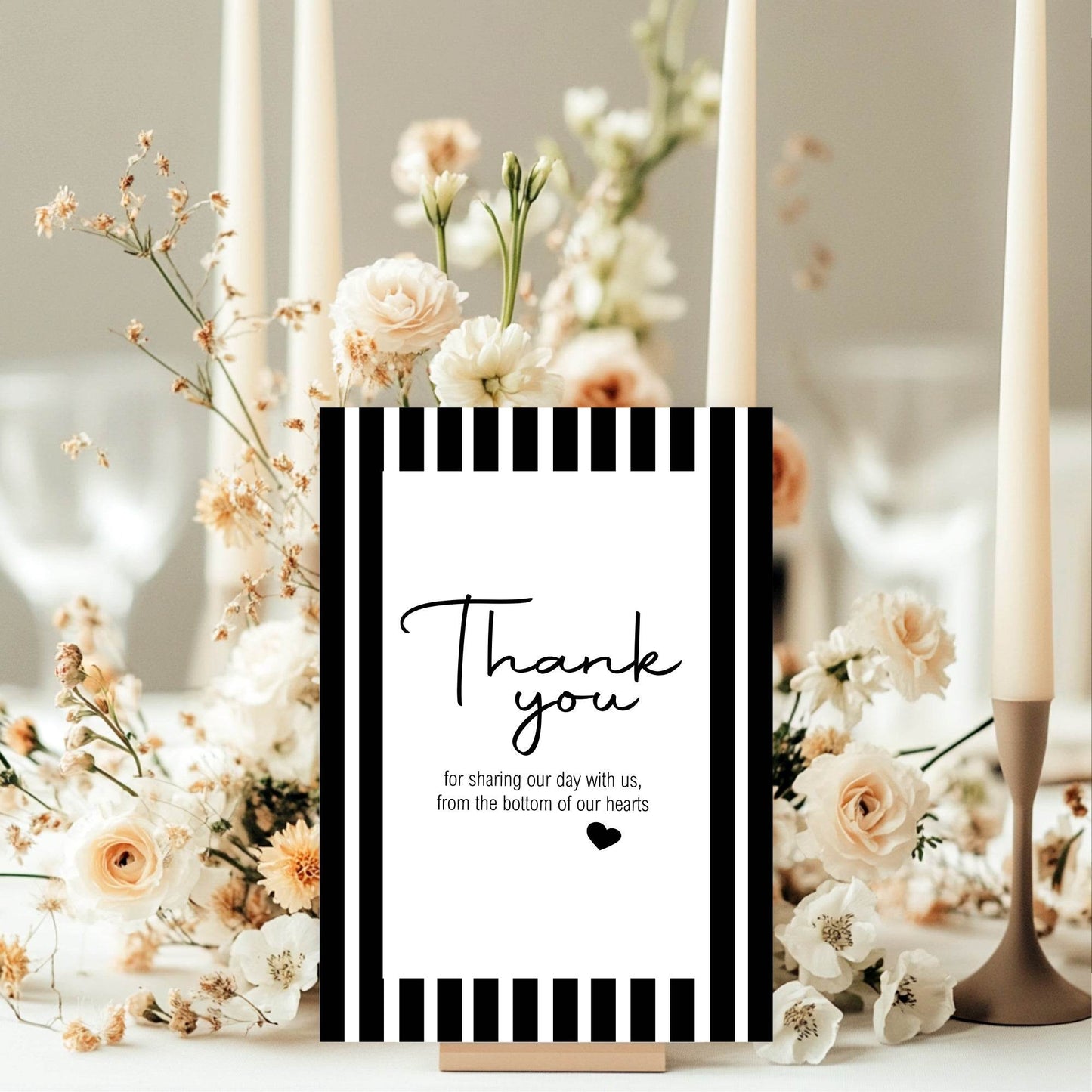 Black & White Stripe Thank You Wedding Party Sign