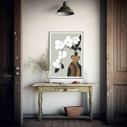 Patterned Vase With Flowers Print | Botanical Wall Art